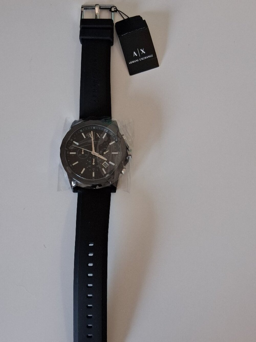 Armani Exchange Unisex Chronograph Watch โ Black Silicone Strap (Model AX1326)